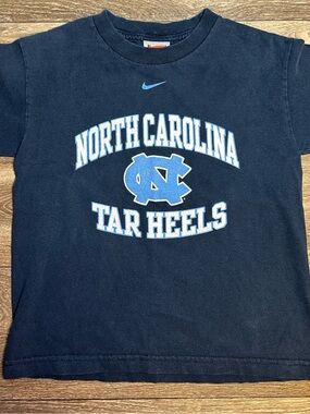 Vintage Team Nike Swoosh Navy North Carolina UNC Tar Heels Boys Shirt Sz 7